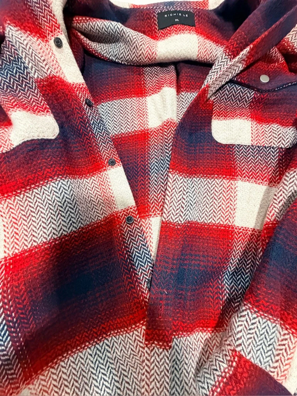 Richie Le Men’s Plaid Jacket Men's//  Red, Navy & Cream Lightweight Shirt Jacket